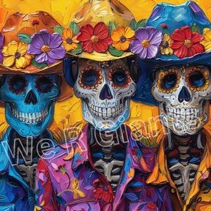 Day of the Dead Cowboy Print Wall Art 20x17 Dia de los Muertos by Navarro